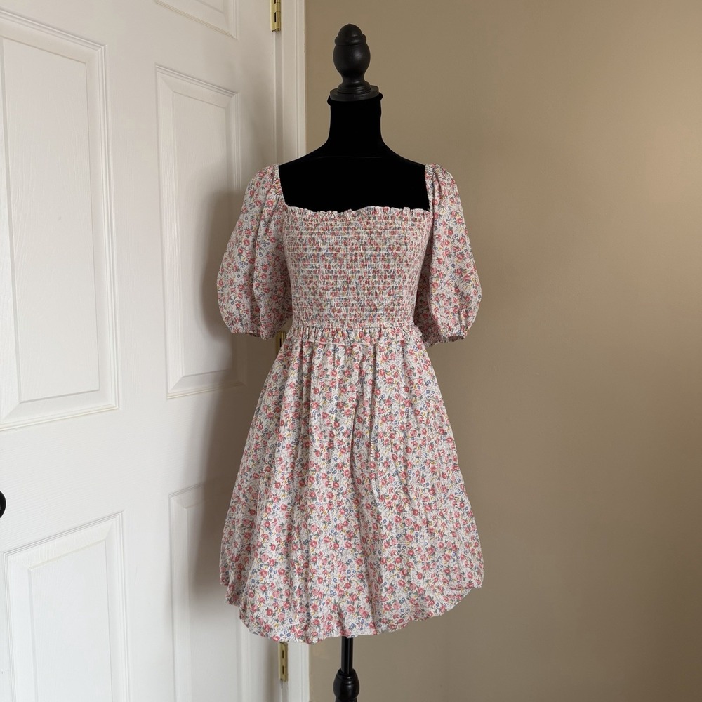 Arula B Women's Jocelyn Floral Mini Dress Daisy Puff Sleeve Cotton 2X Cottage